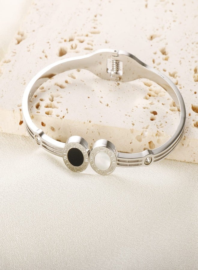 JINHUI Roman Numeral Series Bracelet, Open Cuff Bangle for Women Men, Silver Friendship Bracelet Jewelry Gift 6.3" (Silver) - Image 3