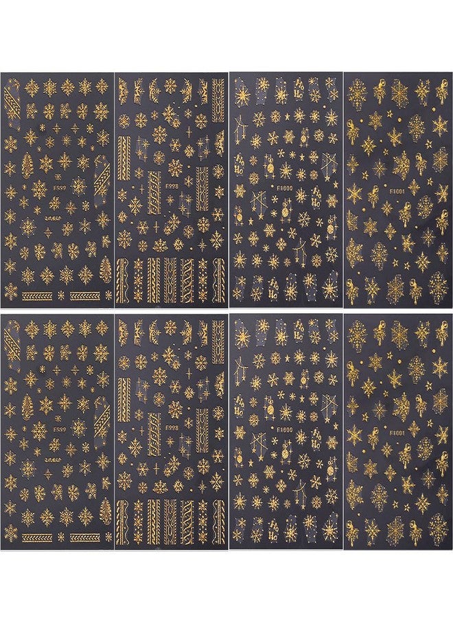 Dornail 8 Sheets Gold Glitter Christmas Snowflake Nail Stickers, 3D Winter Holiday Decals With Xmas Trees, Ballet Dancer, Star for New Year Designs, Decor and Accessories - Image 2