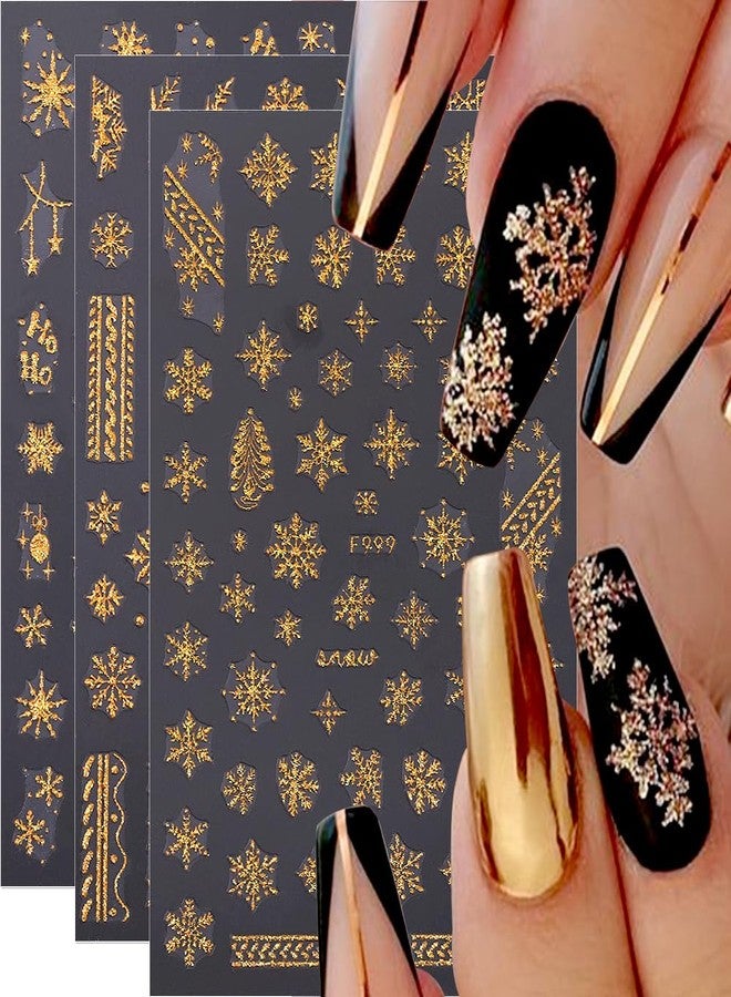 Dornail 8 Sheets Gold Glitter Christmas Snowflake Nail Stickers, 3D Winter Holiday Decals With Xmas Trees, Ballet Dancer, Star for New Year Designs, Decor and Accessories - Image 1
