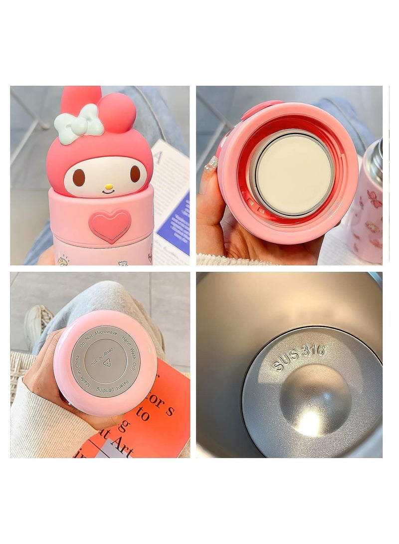 Kawaii زجاجة ماء ترمس معزولة بالفراغ من الفولاذ المقاوم للصدأ، 350 مل، وردي - Image 2