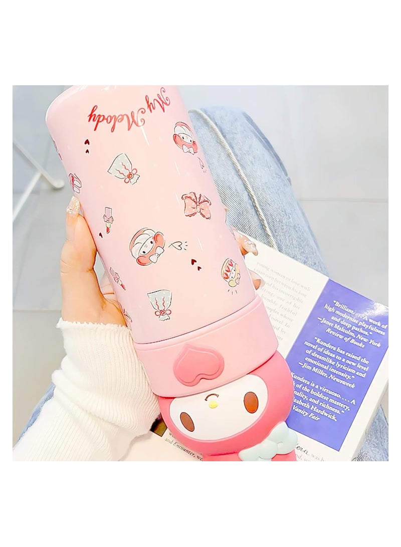 Kawaii زجاجة ماء ترمس معزولة بالفراغ من الفولاذ المقاوم للصدأ، 350 مل، وردي - Image 4