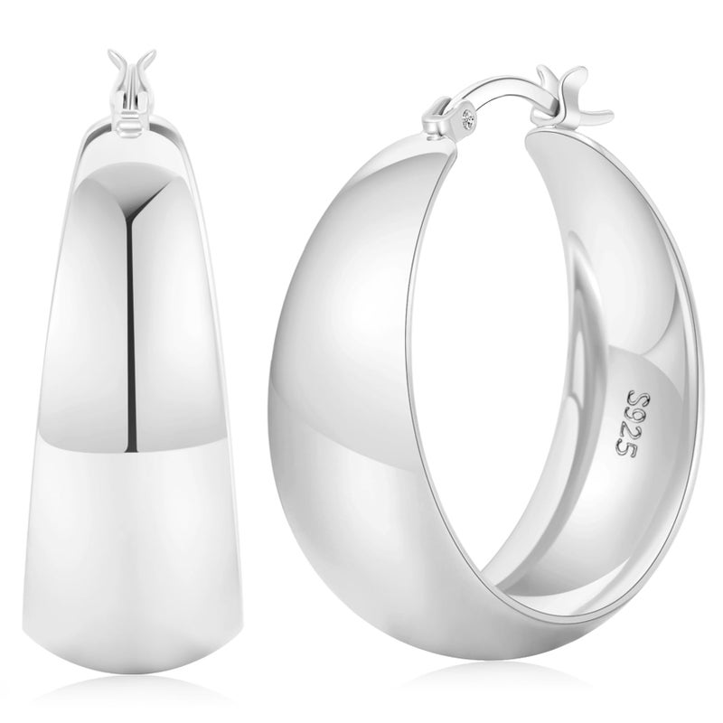Senteria Thick Silver Hoop Earrings 925 Sterling Silver Hoop Earrings for Women Hypoallergenic Chunky Hoops Earring Lightweight Big Large Silver Hoops Earring for Women 30 MM - Image 1