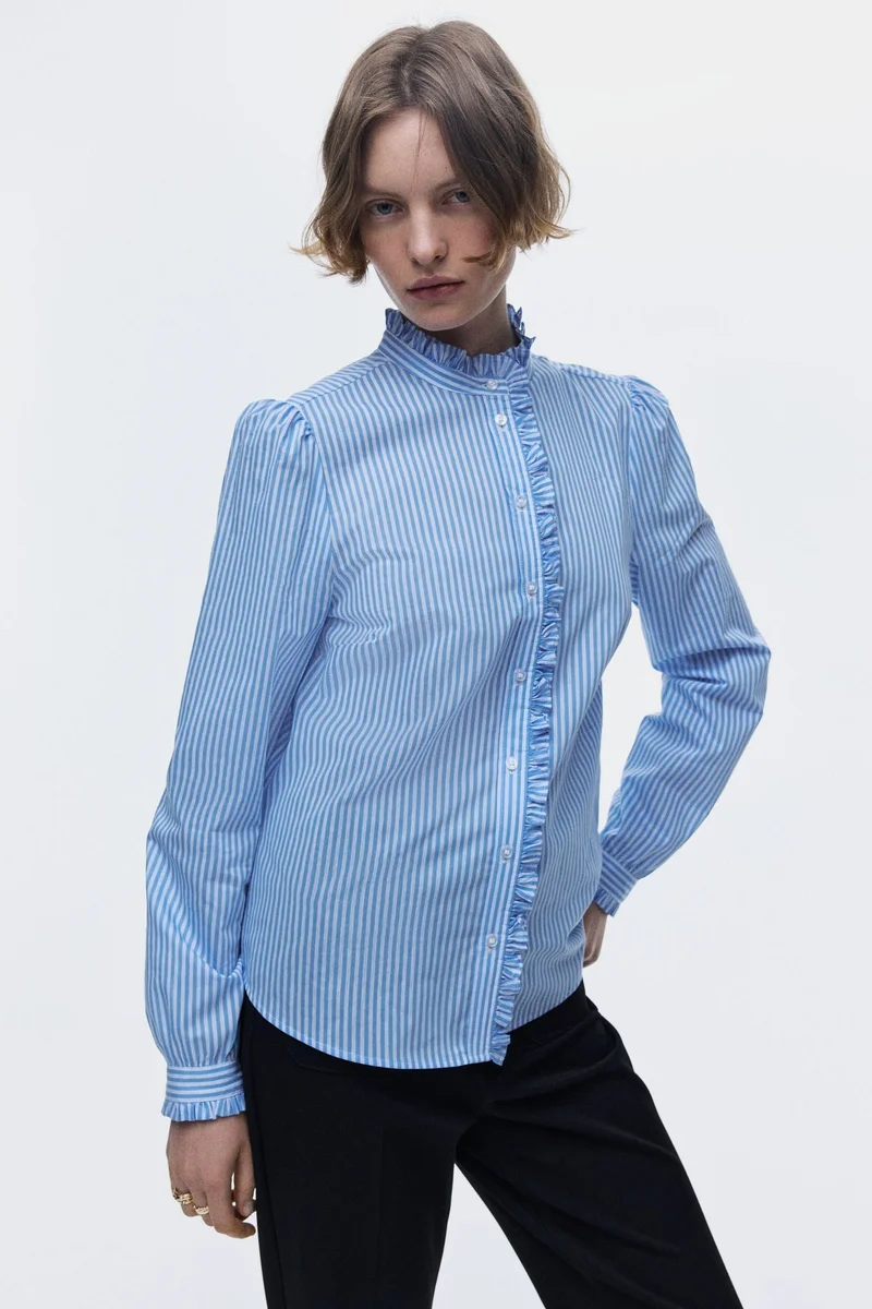 H&M Frill-trimmed poplin blouse