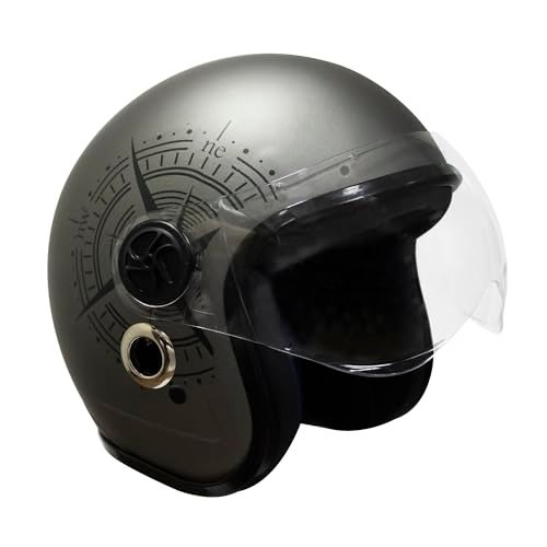 Turtle Helmet Star with Visor Half Face with Scratch Resistive Clear Visor & Hard Shell ABS Plastic Helmet, Grey, Large Size, (L-60 cm) - Image 1
