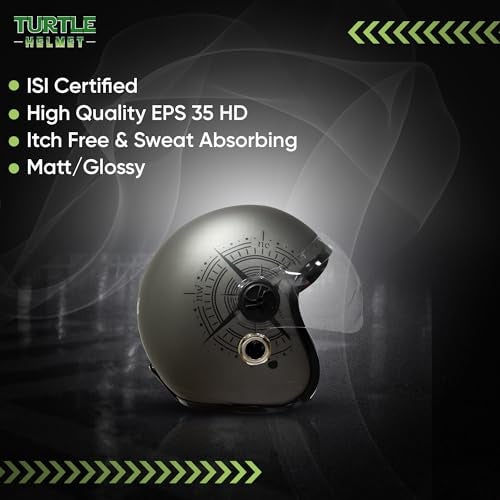 Turtle Helmet Star with Visor Half Face with Scratch Resistive Clear Visor & Hard Shell ABS Plastic Helmet, Grey, Large Size, (L-60 cm) - Image 3