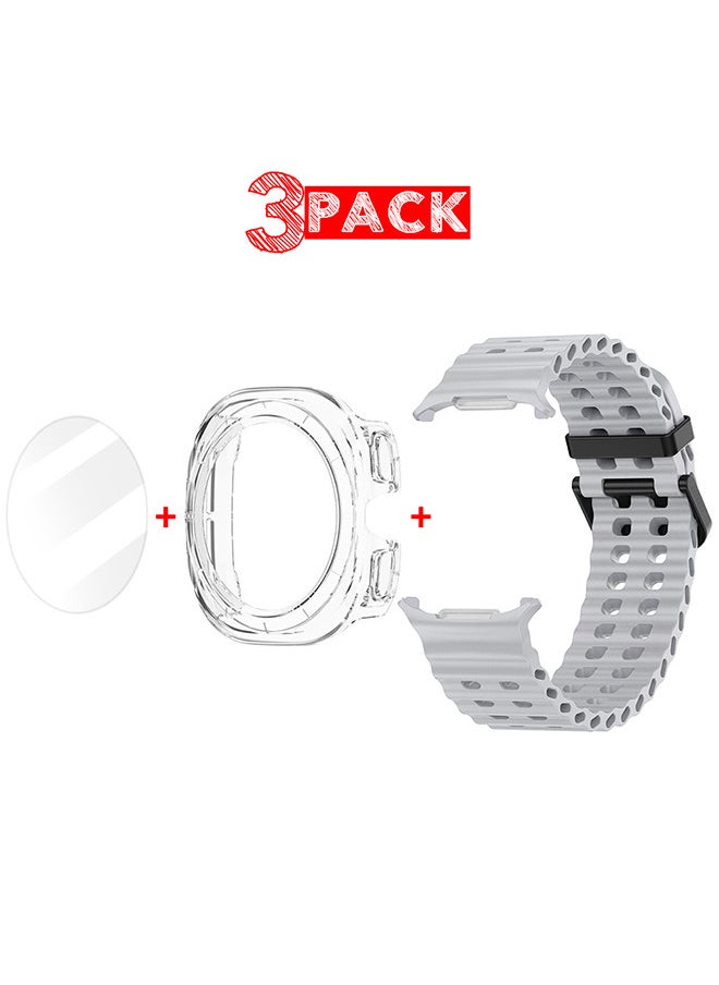 CATANES (for Samsung Galaxy Watch 7 Ultra) 3 Packs Silicone Band, Case and Screen Protector, Soft Ocean Silicone Sport Strap Replacement Accessory  - Image 1