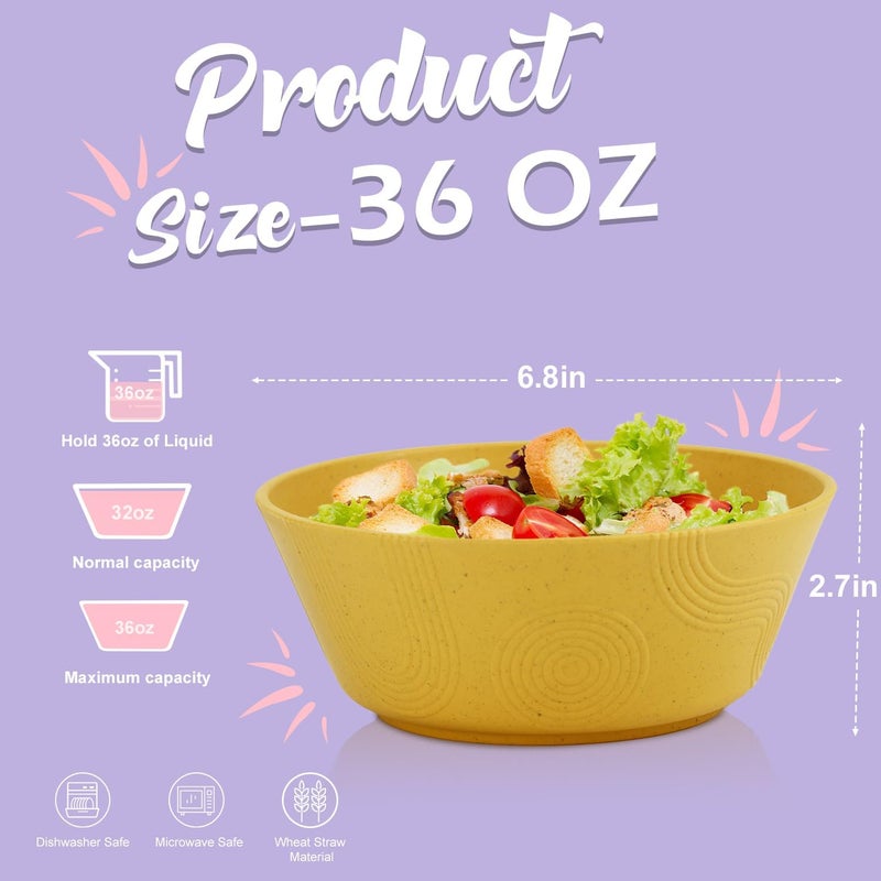 Homienly Wheat Straw Bowl Sets of 6  36oz Cereal Bowls with Textured DesignLarge Soup Bowl  Microwave and Dishwasher Safe Ramen Bowl Set Alternative to Plastic Bowls for Serving SoupRamenSalad  Multi - Image 2