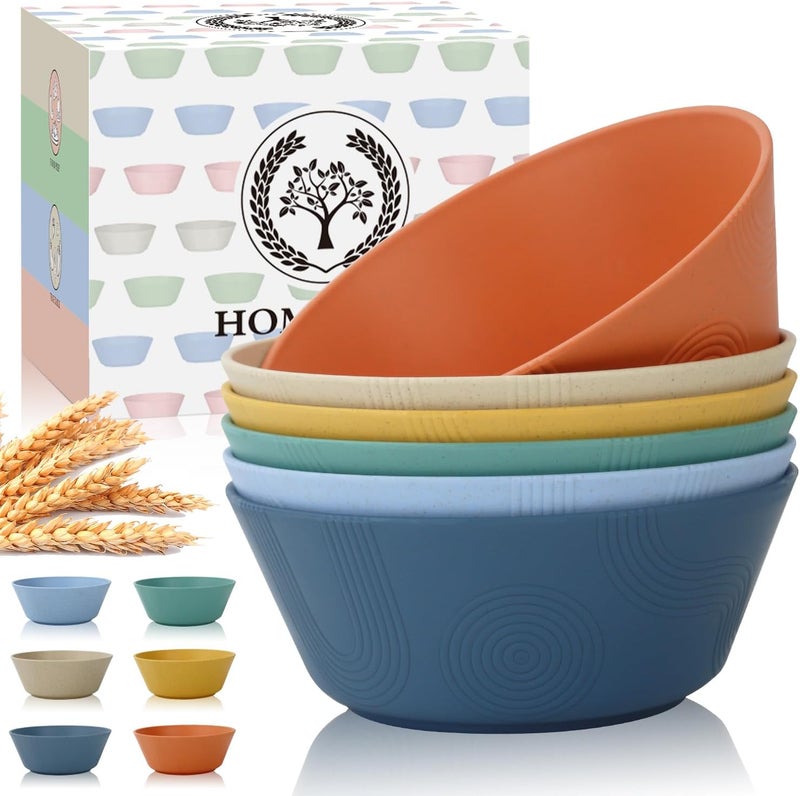 Homienly Wheat Straw Bowl Sets of 6  36oz Cereal Bowls with Textured DesignLarge Soup Bowl  Microwave and Dishwasher Safe Ramen Bowl Set Alternative to Plastic Bowls for Serving SoupRamenSalad  Multi - Image 1