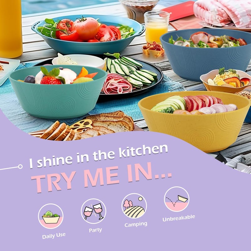 Homienly Wheat Straw Bowl Sets of 6  36oz Cereal Bowls with Textured DesignLarge Soup Bowl  Microwave and Dishwasher Safe Ramen Bowl Set Alternative to Plastic Bowls for Serving SoupRamenSalad  Multi - Image 5