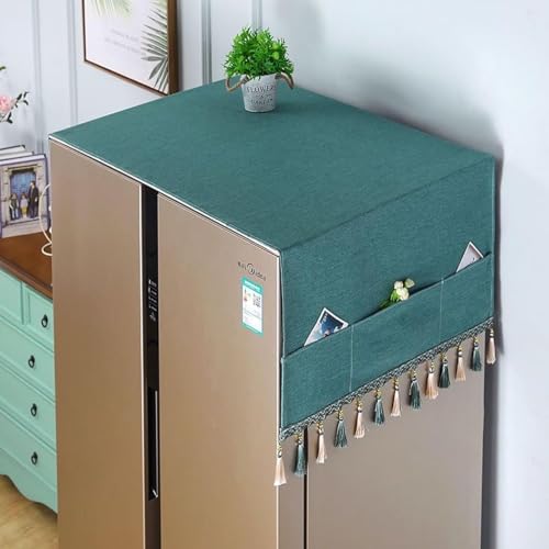 Kienlix Waterproof Refrigerator Dust Cover Multi-Function Fridge Dust Cover with Storage Bag Organizer Kitchen Fridge Accessories (Green 1) - Image 3