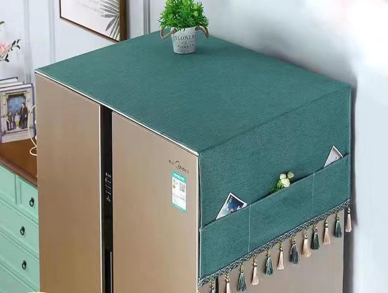 Kienlix Waterproof Refrigerator Dust Cover Multi-Function Fridge Dust Cover with Storage Bag Organizer Kitchen Fridge Accessories (Green 1) - Image 4