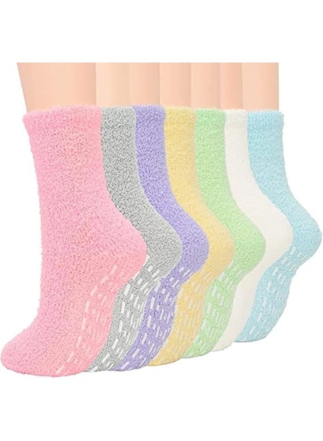 7 Pairs Womens Winter Socks, Fluffy Soft Slipper Sleep Socks, Super Warm Thick Winter Sleep Socks, Athletic Anti-Slip Warm Socks, Plush Microfiber Cozy Socks, Home Sleep Gifts for Women - Image 1