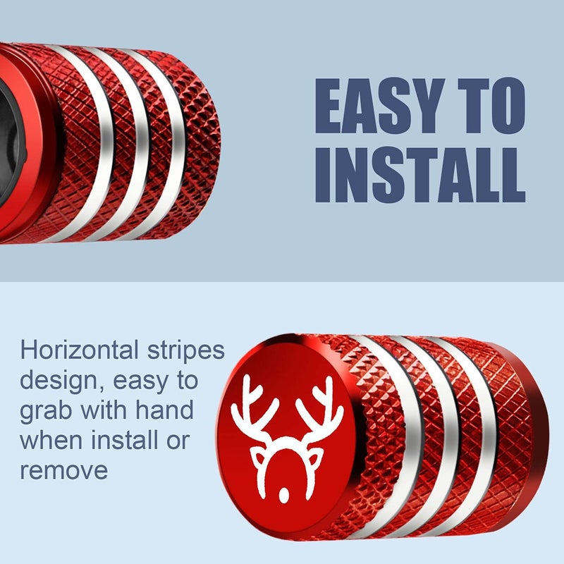 DECURCAR Tire Valve Stem Cap Cover - (5 Pack) Tire Air Cap Corrosion Resistant Christmas Reindeer Antler Antlers Auto Accessories Decoration for Car Truck Bike Red - Image 4
