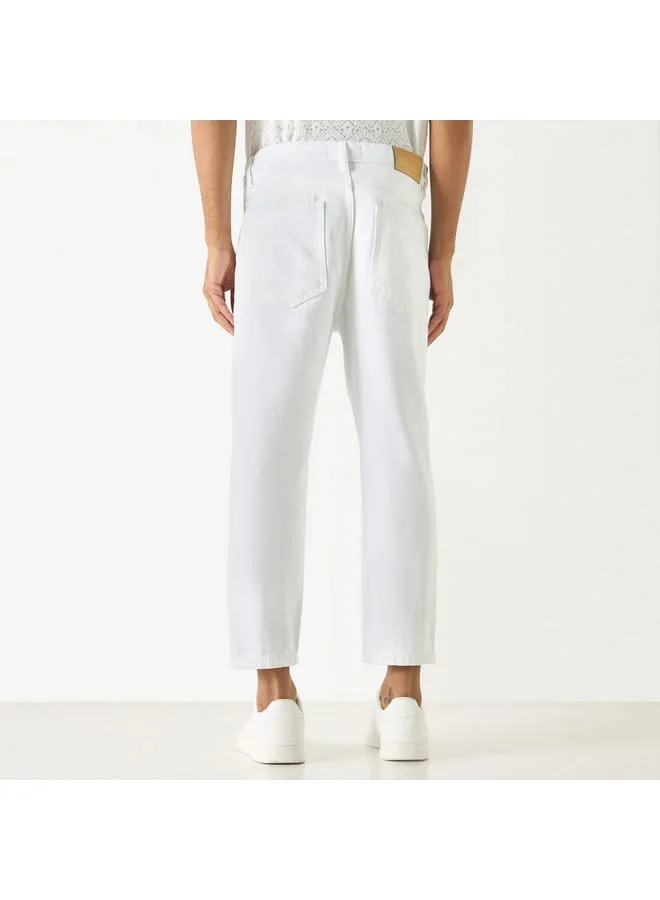 Lee Cooper Lee Cooper Solid Relaxed Fit Jeans with Button Closure