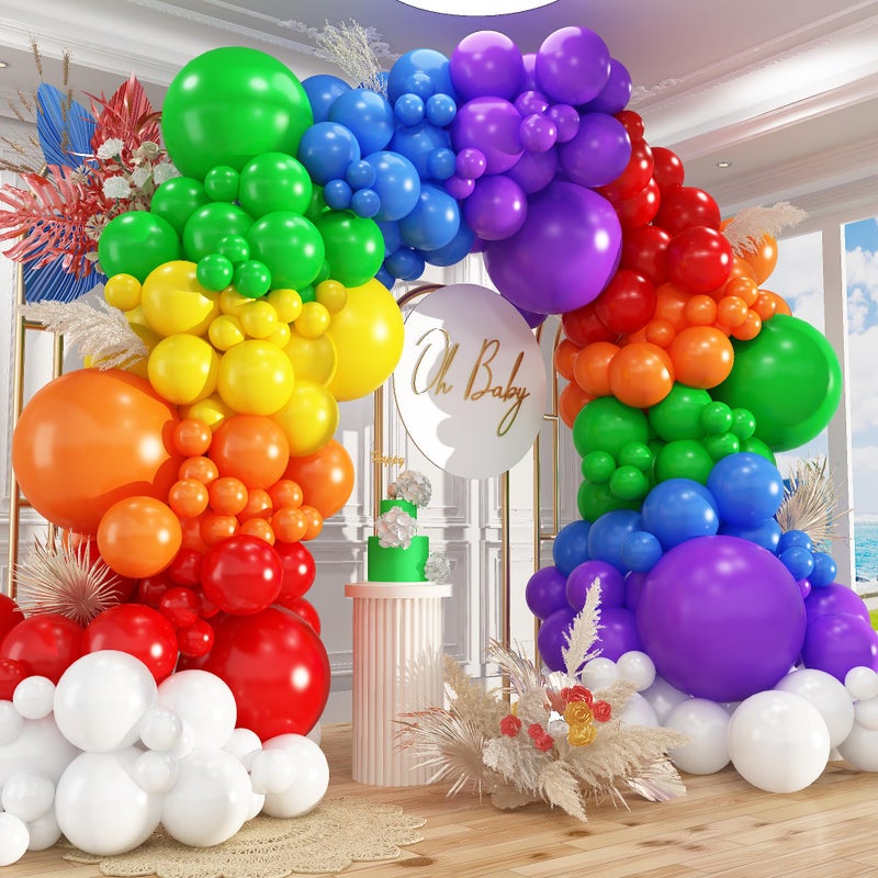 PAXILE 412pcs Rainbow Balloon Arch Kit Assorted Colors 18 12 10 5 Inch, Different Sizes Matte Latex Colorful Balloons for Baby Shower Birthday Wedding Party Decorations - Image 1