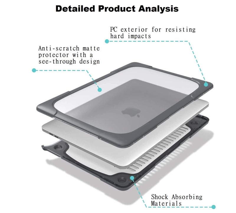 Midkart Hard Shell Case with Stand Compatible with MacBook Pro 13 Inch (Model M2 A2338 / M1 A2338 / A2289 / A2251 / A1706 / A1708 / A2159 / A1989, Release 2023-2016) Shockproof Cover, Grey - Image 3