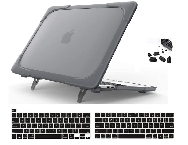 Midkart Hard Shell Case with Stand Compatible with MacBook Pro 13 Inch (Model M2 A2338 / M1 A2338 / A2289 / A2251 / A1706 / A1708 / A2159 / A1989, Release 2023-2016) Shockproof Cover, Grey - Image 1