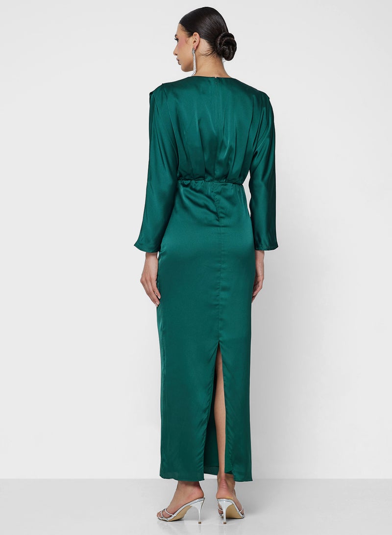 TFNC Satin V-Neck Dress - Image 2