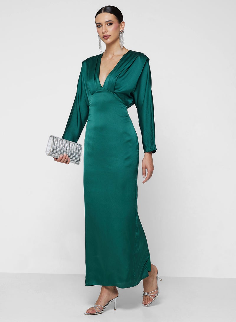 TFNC Satin V-Neck Dress - Image 1
