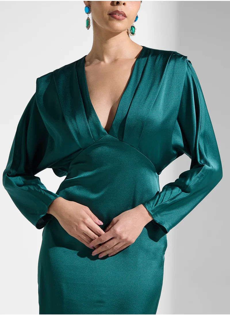 TFNC V-Neck Satin Dress