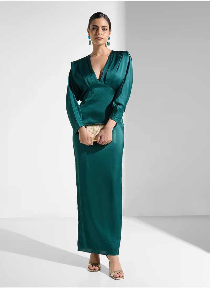 TFNC V-Neck Satin Dress