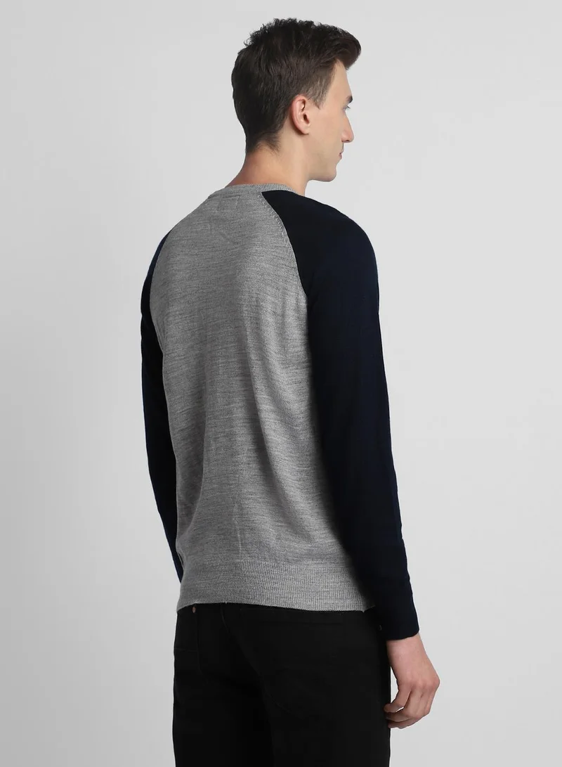 Dennis Lingo Men's Light Grey Mel 100% Acrylic Colourblocked Regular Fit Sweater