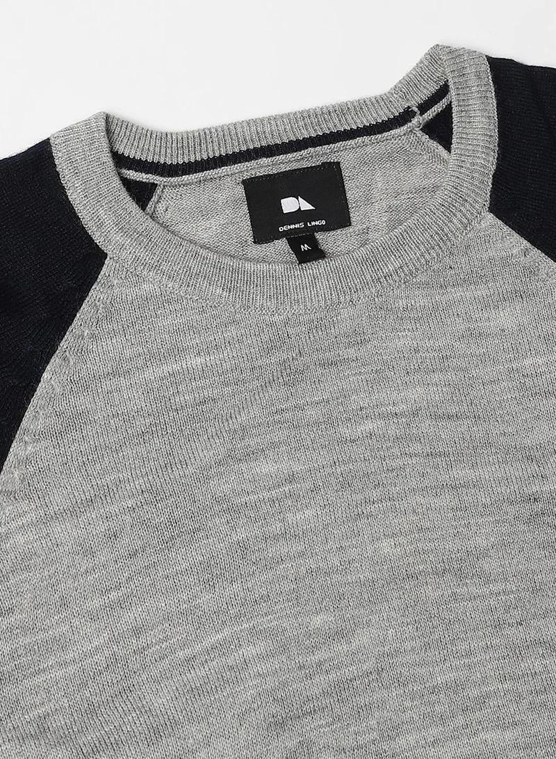 Dennis Lingo Men's Light Grey Mel 100% Acrylic Colourblocked Regular Fit Sweater