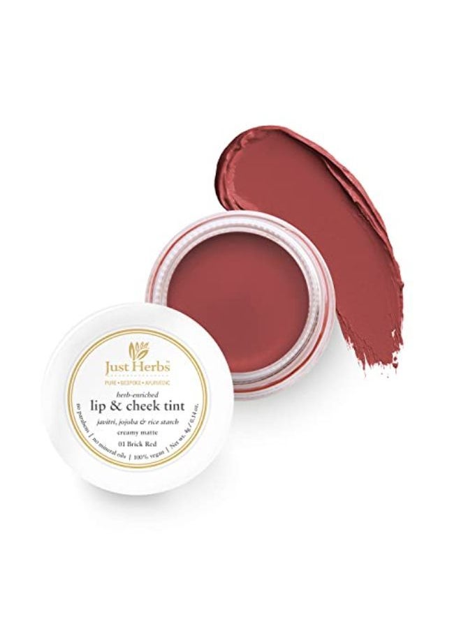 Just Herbs - Ayurvedic, Natural Lip & Cheek Tint, Blush For Women - Sls ,Chemical & Paraben Free - 01 Brick Red (Creamy Matte) - Image 1