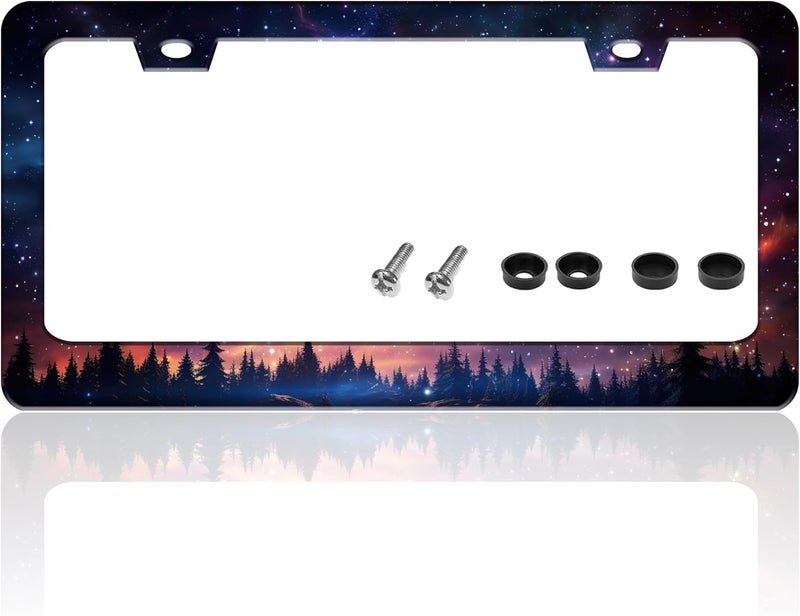 TINALUIN Starry Sky Galaxy License Plate Frame - Durable Stainless Steel Car Decoration - Image 1