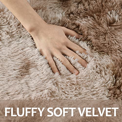 Hutha 4x6 Large Area Rugs for Living Room, Super Soft Fluffy Modern Bedroom Rug, Tie-Dyed Brown Indoor Shag Fuzzy Carpets for Girls Kids Nursery Room Home Decor - Image 4