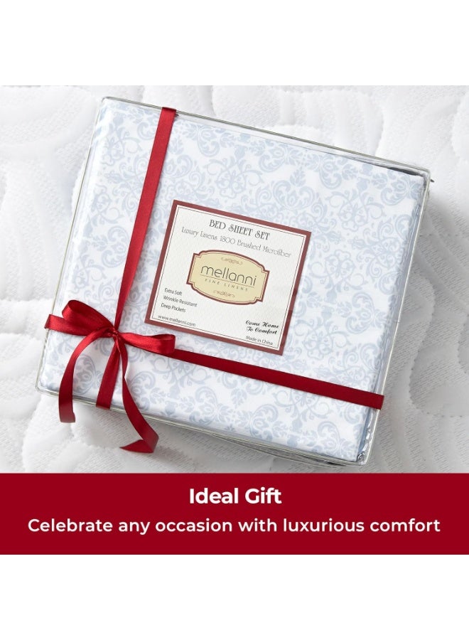 Mellanni Twin XL Sheets Set - 3 PC Iconic Collection Bedding - Hotel Luxury, Extra Soft, Cooling Bed Sheets - Wrinkle, Fade, Stain Resistant (Twin Extra Long, Laced Sky Blue) - Image 5