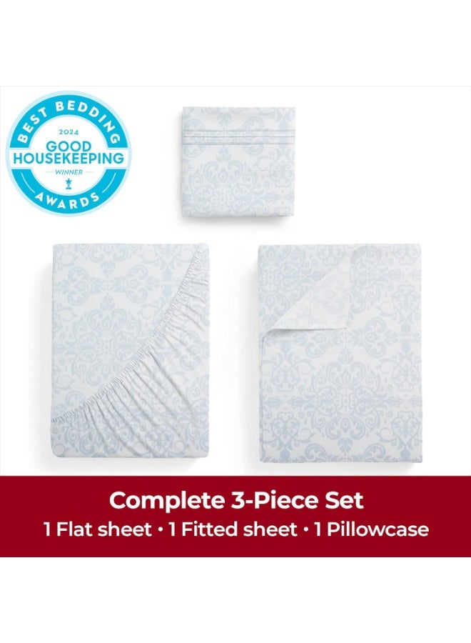 Mellanni Twin XL Sheets Set - 3 PC Iconic Collection Bedding - Hotel Luxury, Extra Soft, Cooling Bed Sheets - Wrinkle, Fade, Stain Resistant (Twin Extra Long, Laced Sky Blue) - Image 2