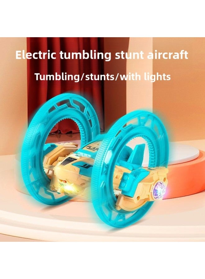 Tumbling Stunt Aircraft Children's Electric Sound And Light Cool Double-sided Rotating Boys And Girls Toys Wholesale-Color:Tumble Plane-Blue - Image 2