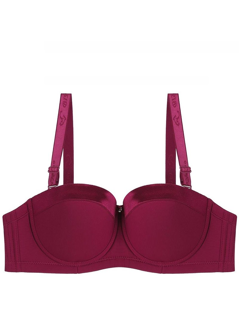 حمالة صدر بيني بنصف كوب D قابلة للتنفس 999#D-أحمر نبيذي - Image 1