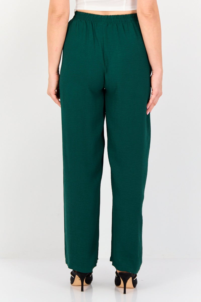 Ulyashova Women Regular Fit Plain Wide Leg Pants, Dark Green - Image 3