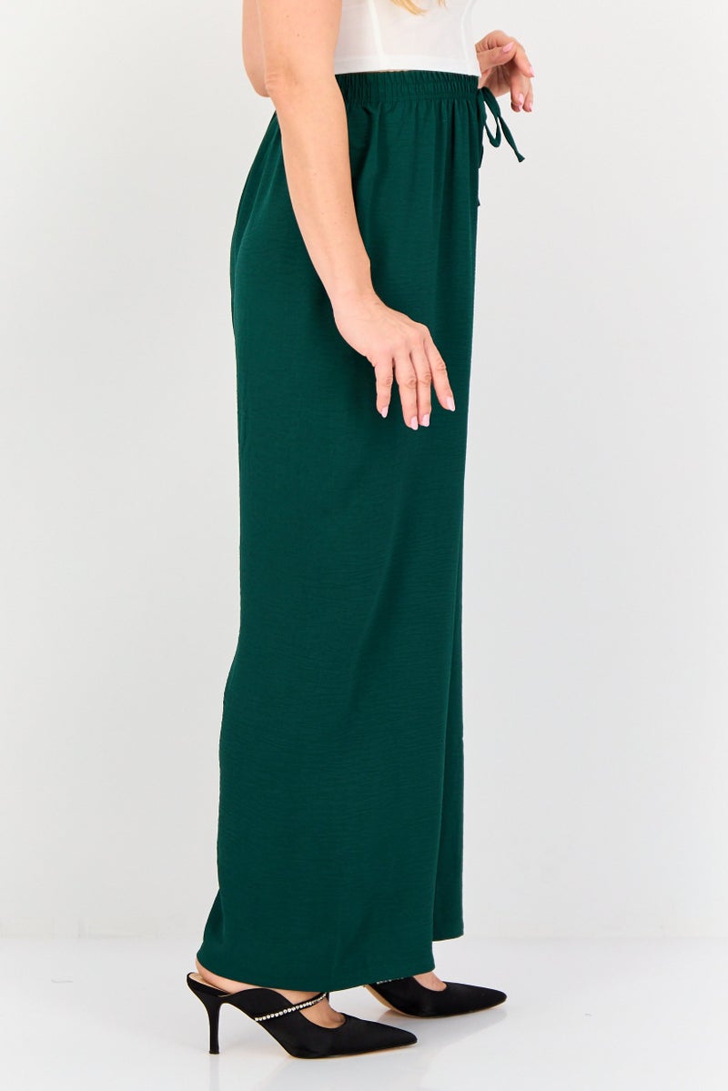 Ulyashova Women Regular Fit Plain Wide Leg Pants, Dark Green - Image 2