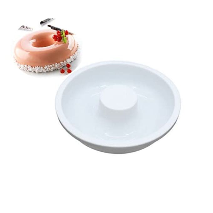 DODXIAOBEUL 7 Inch Silicone Baking Molds,Fluted Tube Cake Pans,Round Shape Non Stick Molds,Silicone Oven Safe Chocolate Mousse Dessert Baking Pan for jello, Doughnut Donut Brownie -White