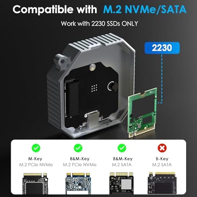 rayihni MAGNETIC M.2 2230 NVME/SATA SSD ENCLOSURE, 10GBPS USB C 3.2 GEN2 ADAPTER, ALUMINUM EXTERNAL CASE FOR IPHONE 16/15 PRO MAX PRORES, SUPPORTS M AND B+M KEY NVME SSD & B+M KEY SATA SSD(UP TO 8TB) - Image 3