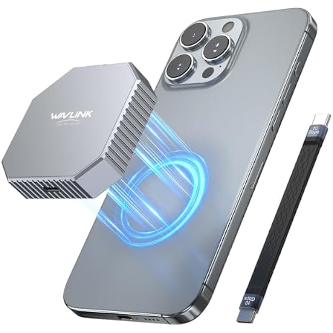 rayihni MAGNETIC M.2 2230 NVME/SATA SSD ENCLOSURE, 10GBPS USB C 3.2 GEN2 ADAPTER, ALUMINUM EXTERNAL CASE FOR IPHONE 16/15 PRO MAX PRORES, SUPPORTS M AND B+M KEY NVME SSD & B+M KEY SATA SSD(UP TO 8TB) - Image 1