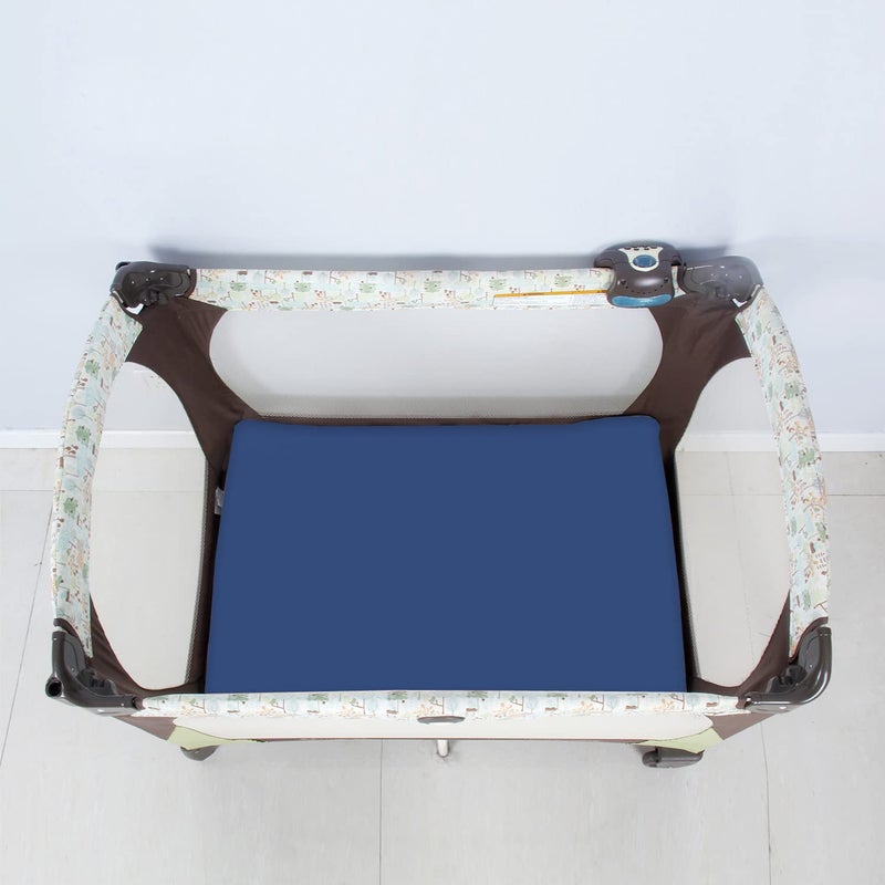 Biloban Pack and Play Sheets and Waterproof Pack n Play Mattress Protector Pad Cover 4 Pack Set, Ultra Soft Pack n Play Mattresses Sheets Compatible with Graco Pack n Play, Grey&Navy - Image 3