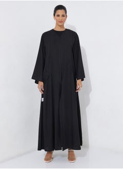 Rosette Abaya Black Embroidery Abaya with Wide Sleeves  - Image 1