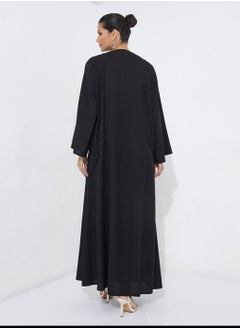 Rosette Abaya Black Embroidery Abaya with Wide Sleeves  - Image 3