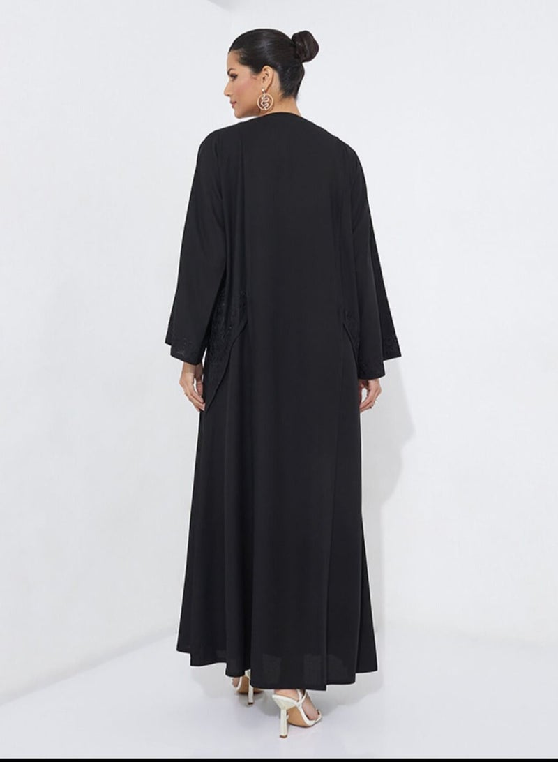 Black Embroidery Abaya with Wide Sleeves