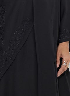 Rosette Abaya Black Embroidery Abaya with Wide Sleeves  - Image 2