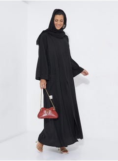 Rosette Abaya Black Embroidery Abaya with Wide Sleeves  - Image 4