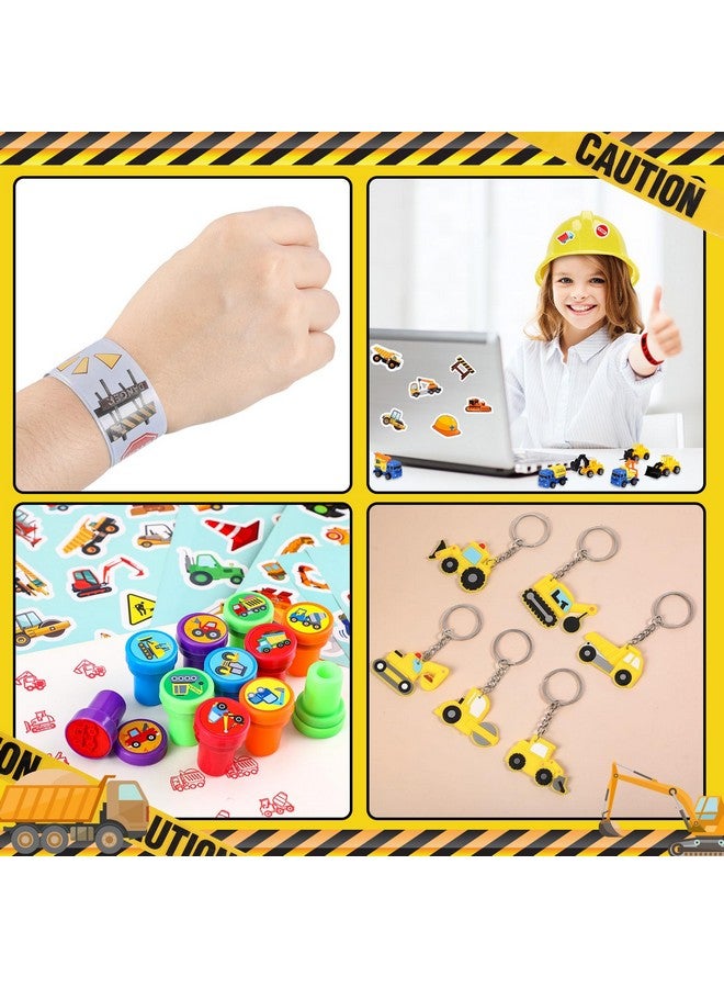 Sratte Sratte 122 Pcs Construction Birthday Party Supplies 12 Construction Hats, 12 Construction Vests, 12 Tote Bags, 24 Construction Toys, 12 Slap Bracelets, 12 Keychain, 12 Sticker, 24 Stamps, 2 Tablecloth  - Image 4