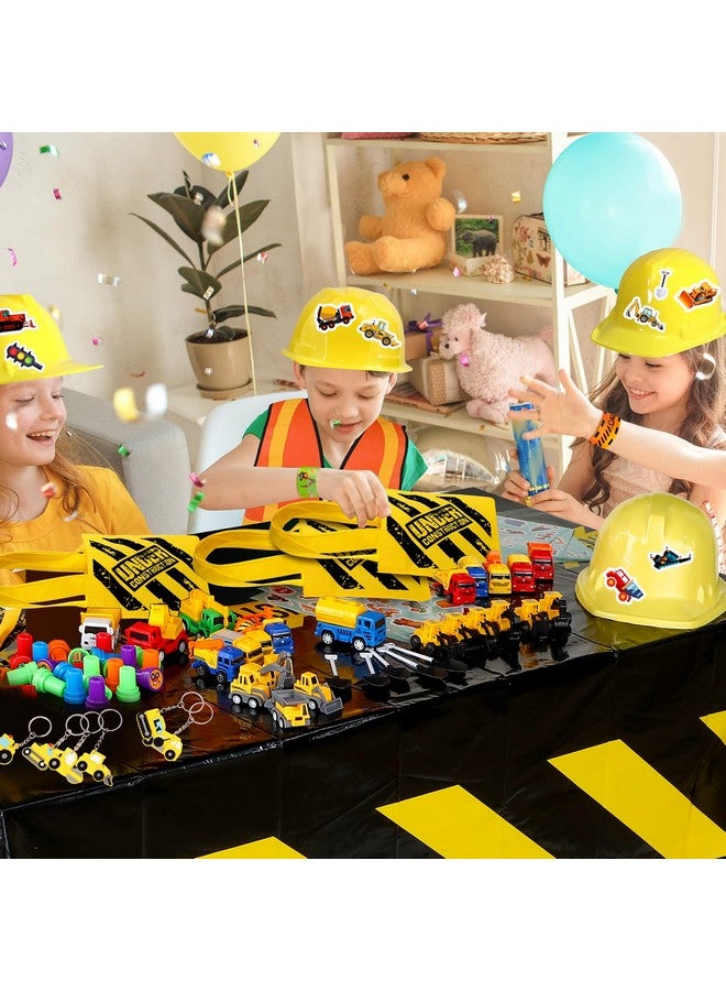 Sratte Sratte 122 Pcs Construction Birthday Party Supplies 12 Construction Hats, 12 Construction Vests, 12 Tote Bags, 24 Construction Toys, 12 Slap Bracelets, 12 Keychain, 12 Sticker, 24 Stamps, 2 Tablecloth  - Image 5