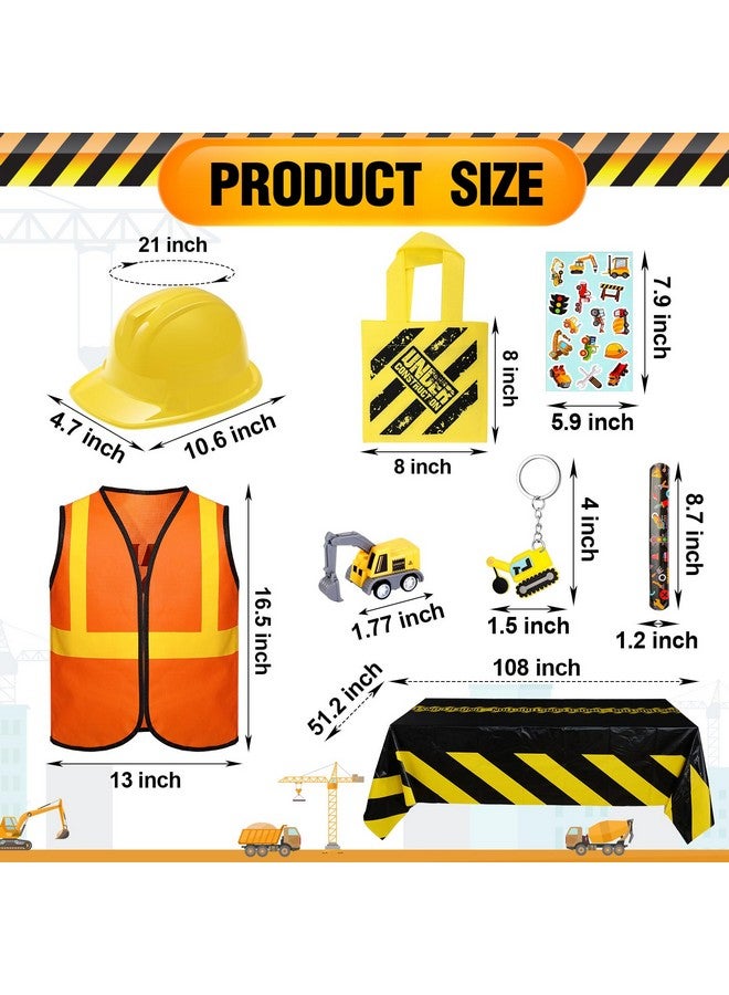 Sratte Sratte 122 Pcs Construction Birthday Party Supplies 12 Construction Hats, 12 Construction Vests, 12 Tote Bags, 24 Construction Toys, 12 Slap Bracelets, 12 Keychain, 12 Sticker, 24 Stamps, 2 Tablecloth  - Image 2