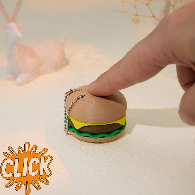 minihope Burger Click Keychain Fidget â€“ Funny Stress Relief Gadget for Adults â€“ Satisfying Press Sound â€“ PLA Mini Toy for Bag & Desk - Image 2