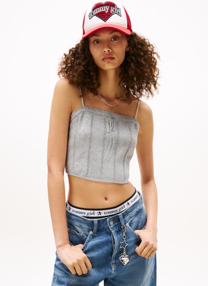 TOMMY JEANS Tommy Girl Drawstring Detailed Pointelle Cami Top - Image 1